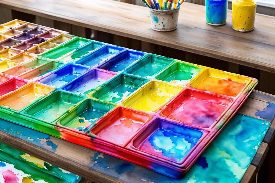 Anfänger-Tipps zur Aquarell-Korrektur: Farbnäpfchen und ein feuchtes Küchentuch liegen griffbereit auf dem Holztisch