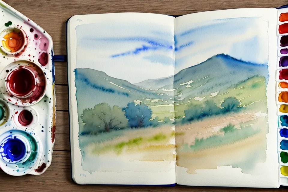 Gerettetes Aquarellbild mit weichen Wolkenkanten im Skizzenbuch nach der Fehlerkorrektur