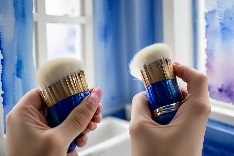 Nasser Pinsel nimmt blaue Aquarellfarbe auf – Aquarell-Anfängerin lernt online malen
