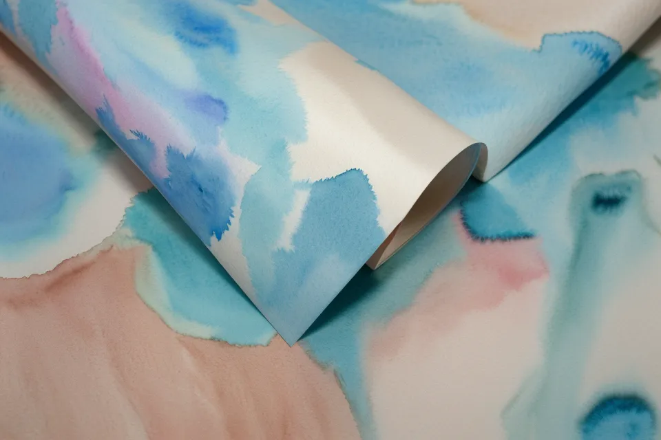 Erste blaue Farbschicht beim Aquarell-Schichten auf trockenem Papier, Nahaufnahme