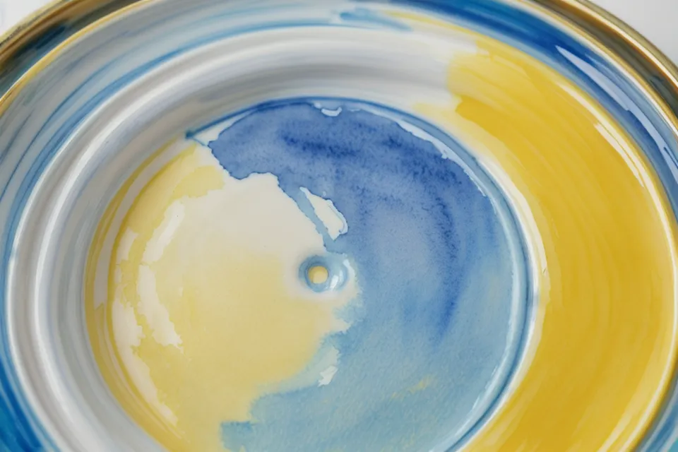 Porzellanpalette mit Aquarellfarben und Wasserglas – Materialien für den Hobby-Einstieg nach 50