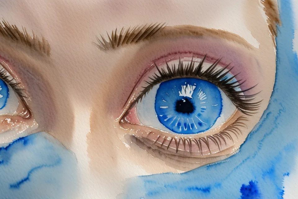 Augen malen für Anfänger: Nahaufnahme eines Aquarellauges mit weichem Schatten auf strukturiertem Papier