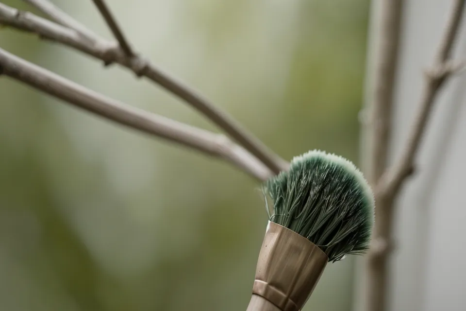 Feiner Schlepperpinsel zieht dünne Äste einer Birke — Aquarelltechnik zum Bäume malen für Anfänger