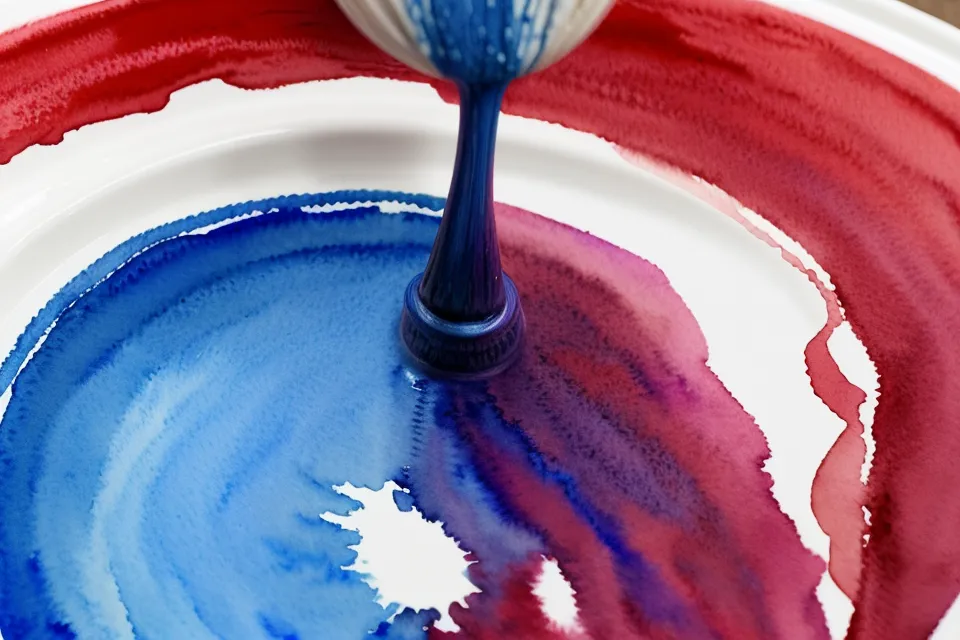Pinsel mischt Blau und Rot zu Violett auf einer weißen Palette beim Farben mischen für Aquarell-Anfänger