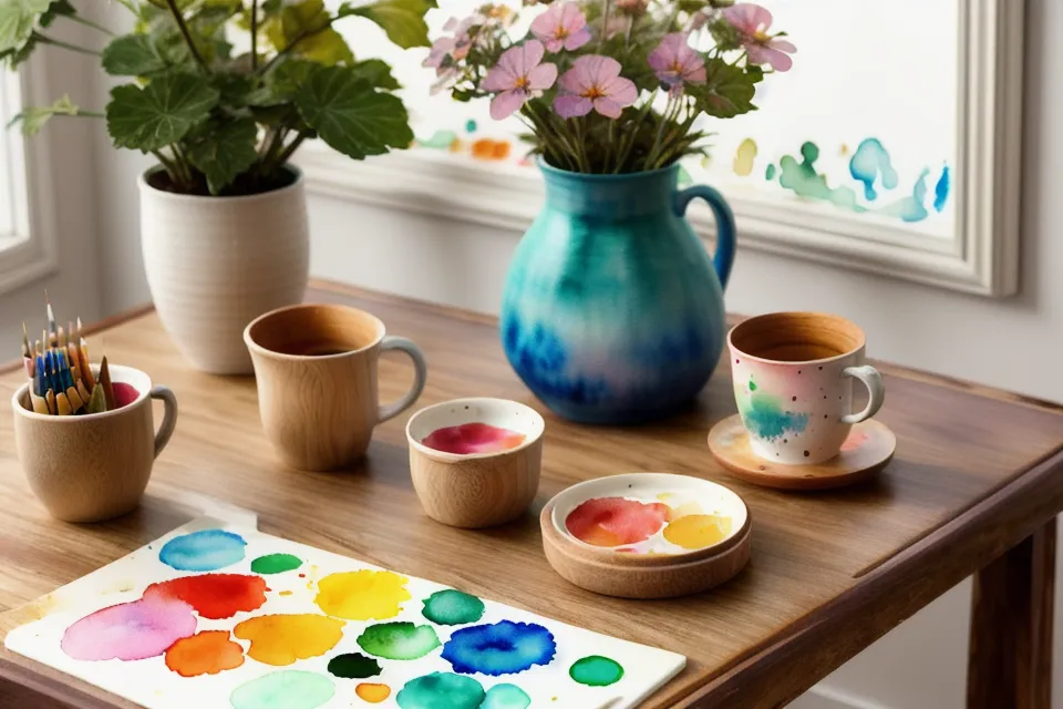 Mischtechniken in Aquarell: Blau und Gelb auf der Palette ergeben unterschiedliche Grüntöne