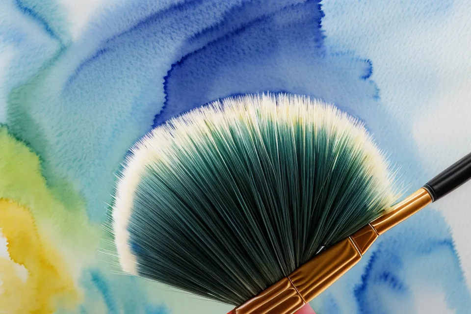 Rundpinsel für Aquarell-Anfänger verteilt blaue Farbe auf strukturiertem Papier