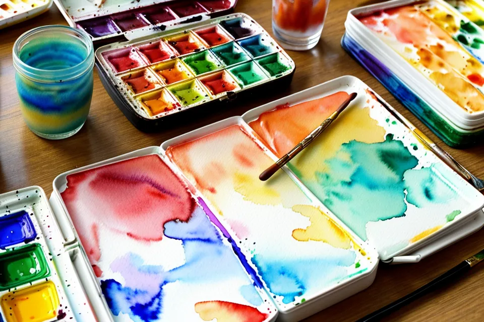 Aquarellkasten mit Farben und herbstlichen Mischtönen für die Herbstblätter-Übung als Aquarell-Anfängerin