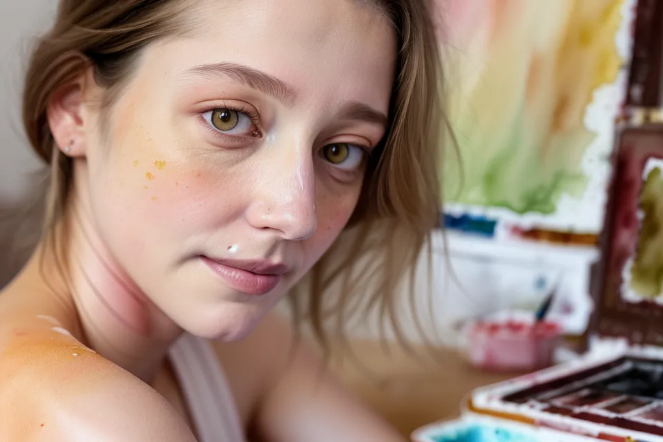 Porträt zeichnen lernen: Aquarell-Studie von Mund und Nase neben einem Laptop mit dem Online-Kurs zum Masterkurs Porträt