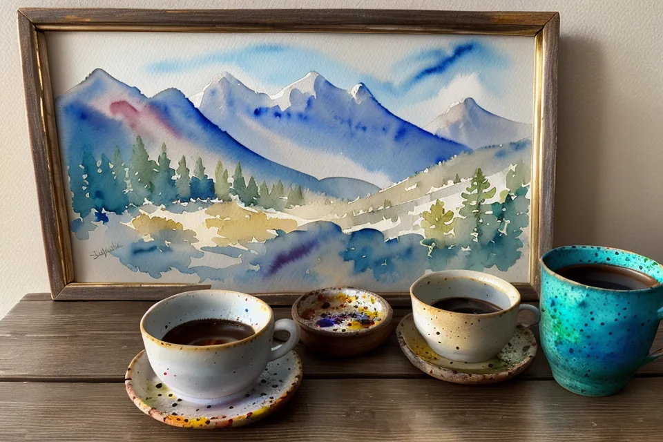 Fertiges Anfänger-Aquarell mit Salz- und Folienstruktur trocknet am Küchentisch im Morgenlicht