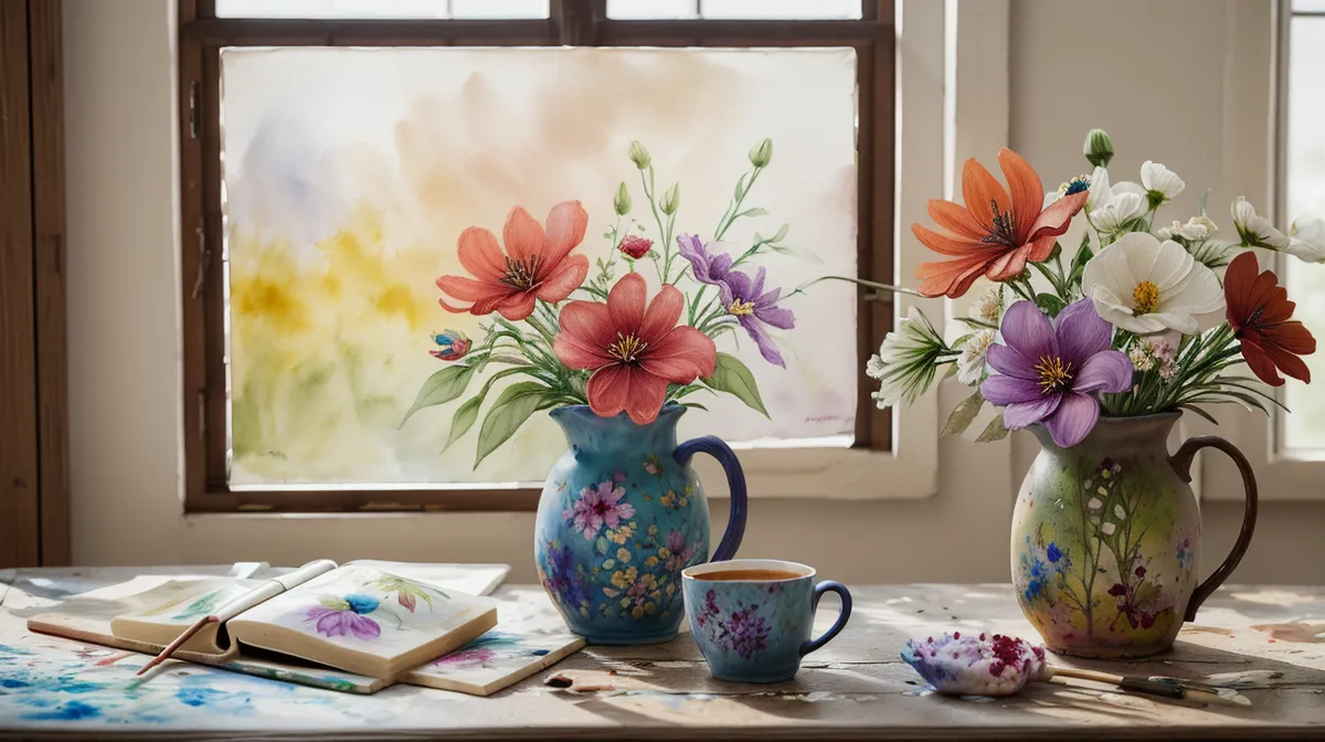 Aquarell lernen mit über 50 — nasses Blau läuft über das Aquarellpapier am Sonntagmorgen