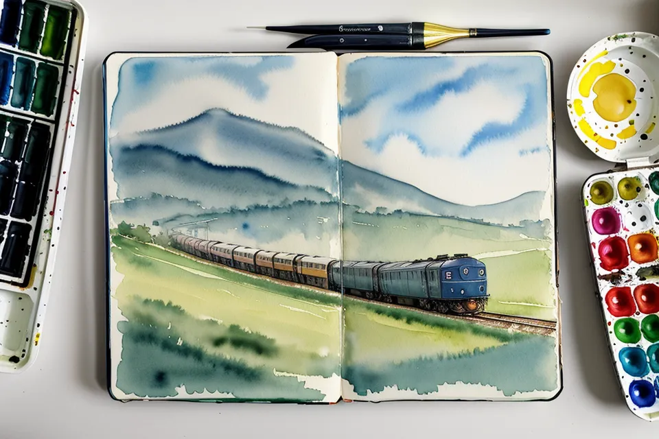 Skizzenheft und Aquarellkasten als Reisebegleiter auf der Zugfahrt nach Heidelberg