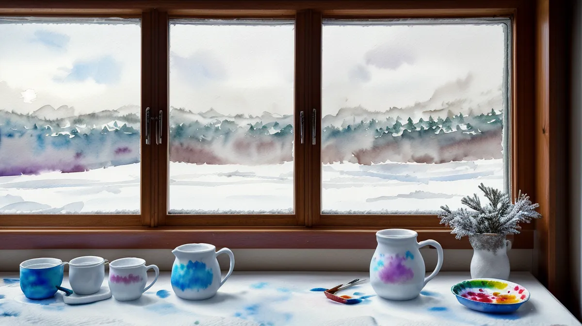 Verschneite Winterlandschaft in Aquarell für Anfänger, bläuliche Schatten auf ausgespartem weißem Papier