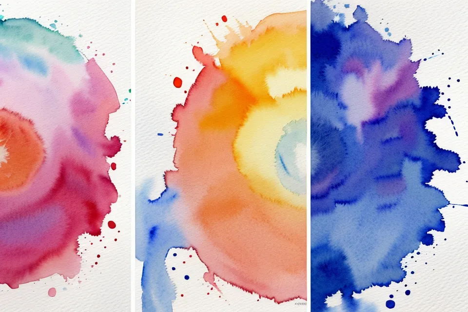 Scharfe Kanten durch Maskierflüssigkeit im Vergleich zu weich gemalten Kanten in der Aquarell-Maltechnik