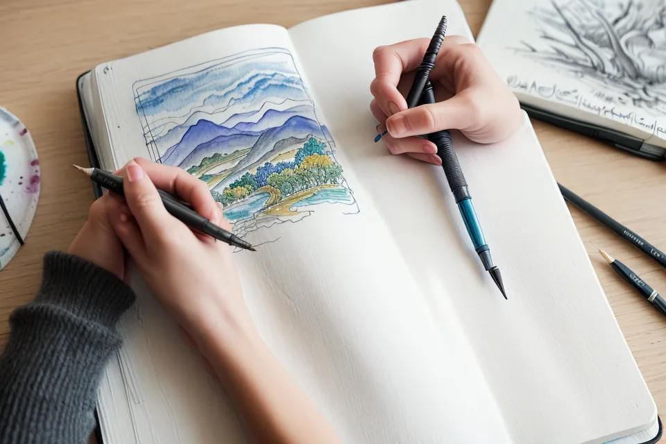 Detailaufnahme einer unretuschierten Reiseskizze im Aquarell-Skizzenbuch einer Anfängerin