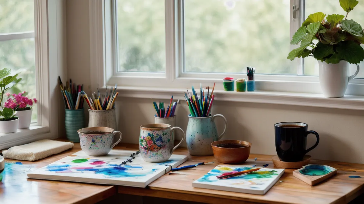 Zeichnen lernen für Aquarell-Anfängerinnen im Ruhestand: Skizzenblock und Bleistift auf dem Küchentisch