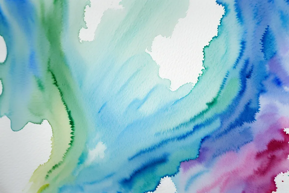 Blaue und grüne Aquarellfarbe verläuft auf nassem Aquarellpapier — Aquarell für Anfänger nass in nass
