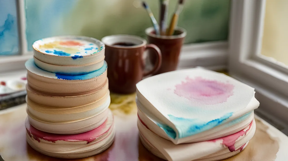 Aquarellpapier für Anfänger — verschiedene Blöcke und Bögen zum Vergleich auf dem Tisch