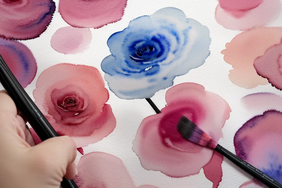 Pinsel malt eine zarte Aquarell-Blüte ohne Vorzeichnung – der lockere Weg beim Blumen malen